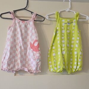 Carter's Pink Check Flamingo & Lime Dot Sleeveless Romper Set 6 Months